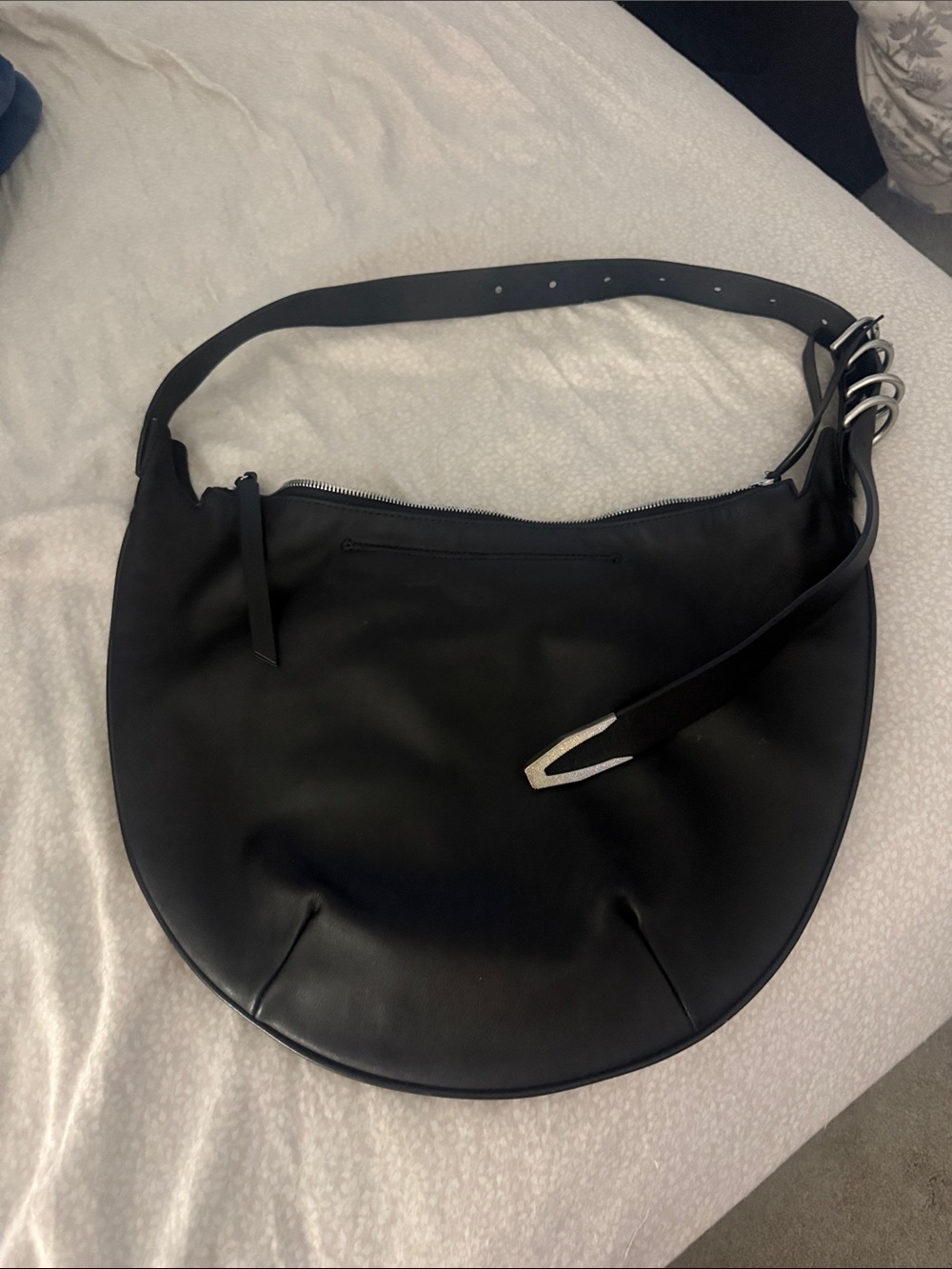 rag & bone Black Leather Crescent Hobo Shoulder Bag